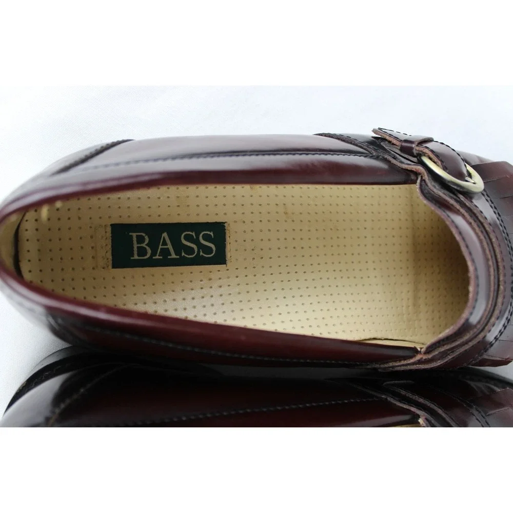 Bass Mens Burgundy Leather Kiltie Loafers Buckle Fringe SlipOn Dress Shoes 11.5M